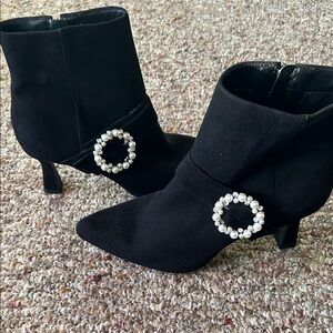 Alex Marie Black Ankle Boots with Pearl Accent